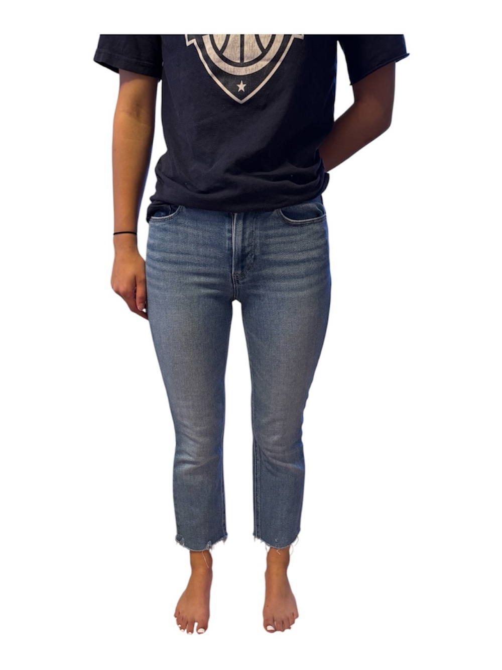 PAIGE Cropped Blue Raw-Hem Skinny Jeans - Cindy